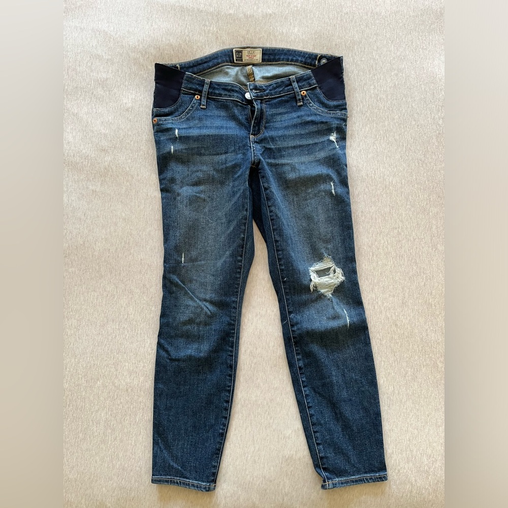 GAP Women's Distressed maternity Blue Jeans